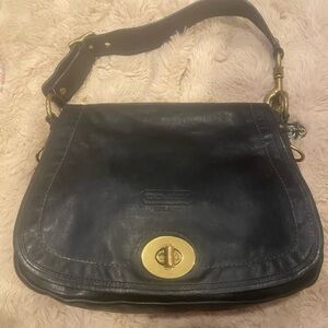 Coach 65th Anniversary Black Leather Shoulder Bag with Gold Accents